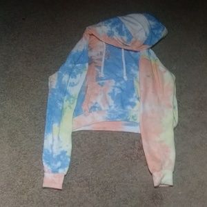 PINK BLUE YELLOW CROP HOODIE